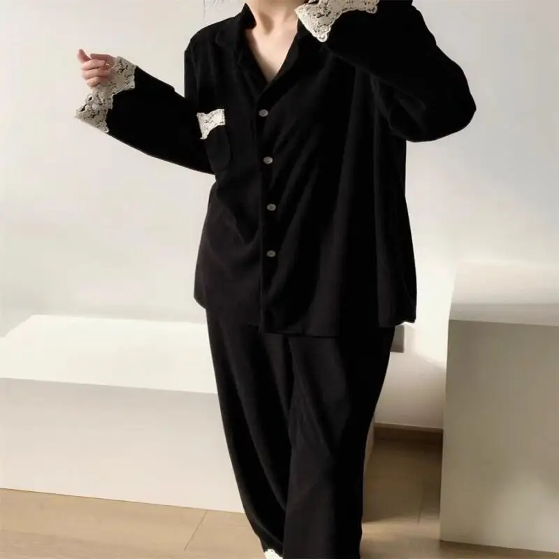 حار جديد Pjs مجموعة المرأة بيجامة مجموعة المرأة بيجامة شتوية دافئة الدانتيل ملابس المنزل المألوف ، منامة لطيف وناعم بيجامة مجموعة