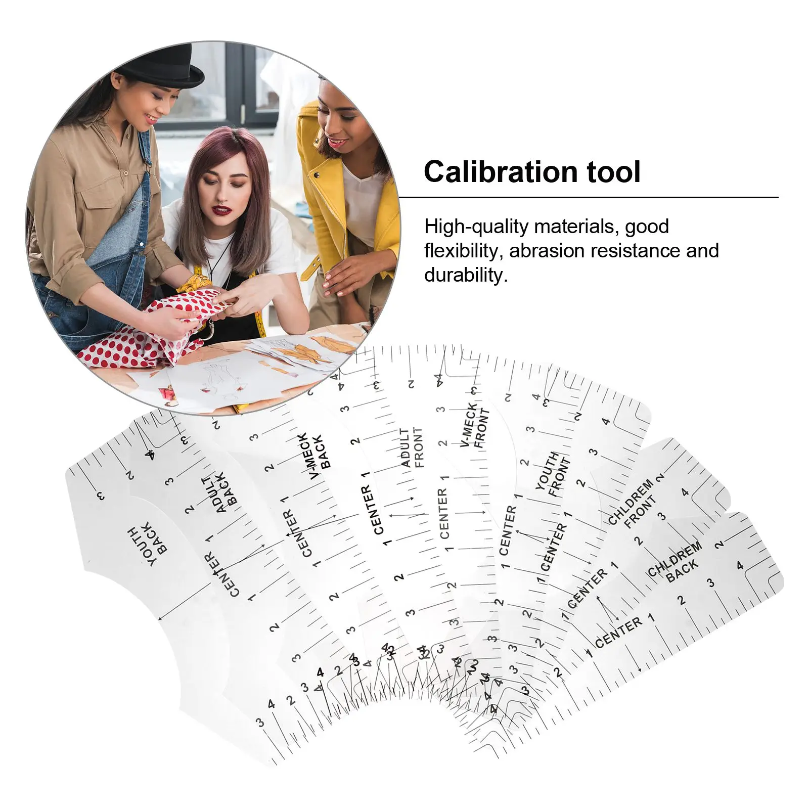 8pcs Round T-Shirt Centering Ruler Ruler PVC Measure Tool Tshirt Guide Lightweight Portable Clothing Size Chart Sewing Aid