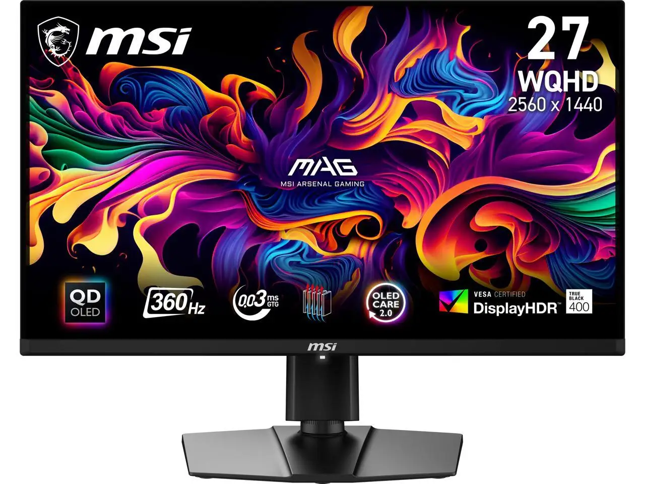 MSI 27 inch QHD 2K 1440P 360Hz with FreeSync Premium Pro 0.03ms HDR400 USB-C OLED Gaming Computer Monitor with Height Adjustable, Pivot, Swivel & Tilt Stand PC & Console Gaming