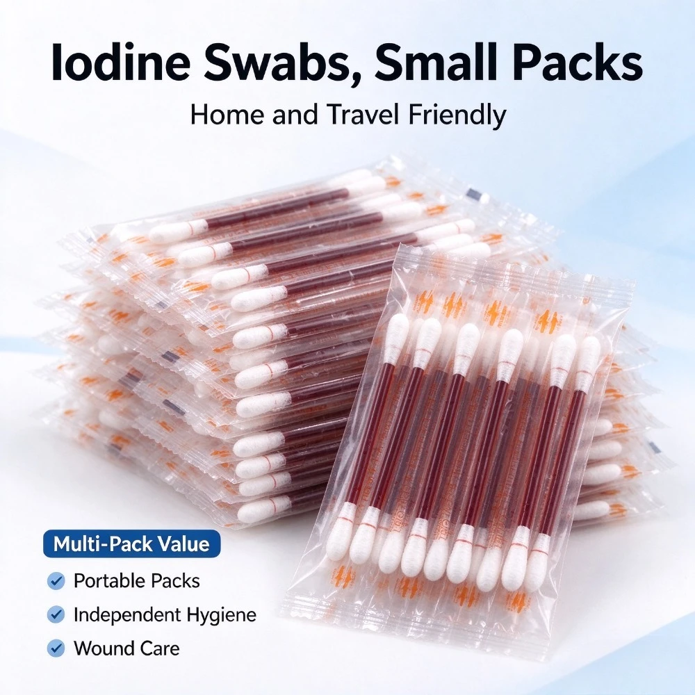 20pcs/100pcs disposable iodine swabs, suitable for travel and outdoor wound care, individually wrapped household essential.