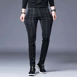 Business Casual Men Slim Striped Pants Spring Summer Korean Streetwear Fashion Male Clothes Basic New Sports Straight Trousers