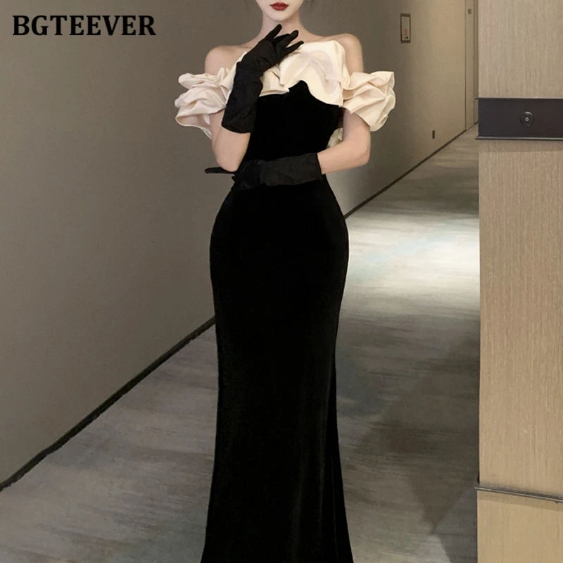 BGTEEVER Elegant Slim Waist Female Patchwork Strapless Party Dress Spring Summer Ladies Sleeveless Package Hip Mermaid Dress