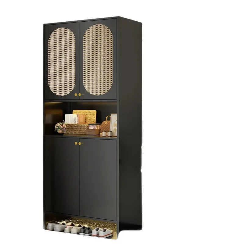 Ultra Thin Rattan Shoe Cabinet Steel Frame Multi Layer Large Capacity Entryway Storage Wall Mounted Unit for Home Entrance