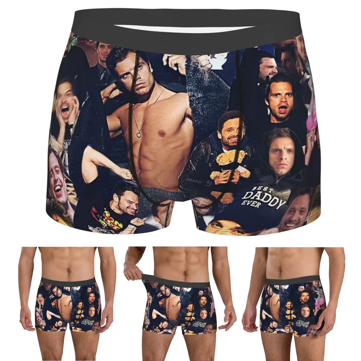 

Boxer Underpants Shorts Sebastian Stan (collage Design) Panties Men's Soft Underwear for Homme Man Boyfriend Gift