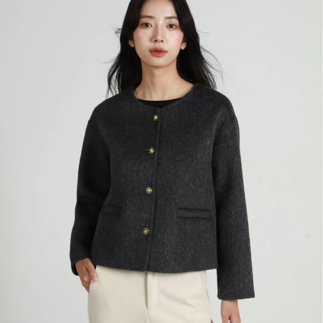 

2025 New Women's Thick Autumn and Winter Loose Retro Metal Buckle Double-sided Woolen Coat Short/long Woolen Coat for Women