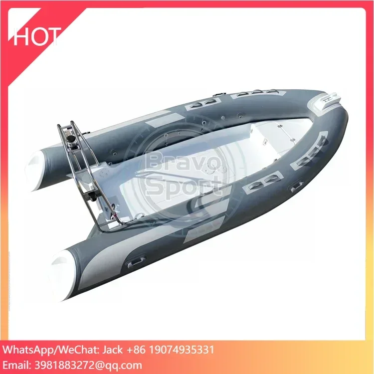 CE Certified 7 capacity RIB 430 PVC seam Rigid Fiberglass Inflatable Speed Boat with jokey console
