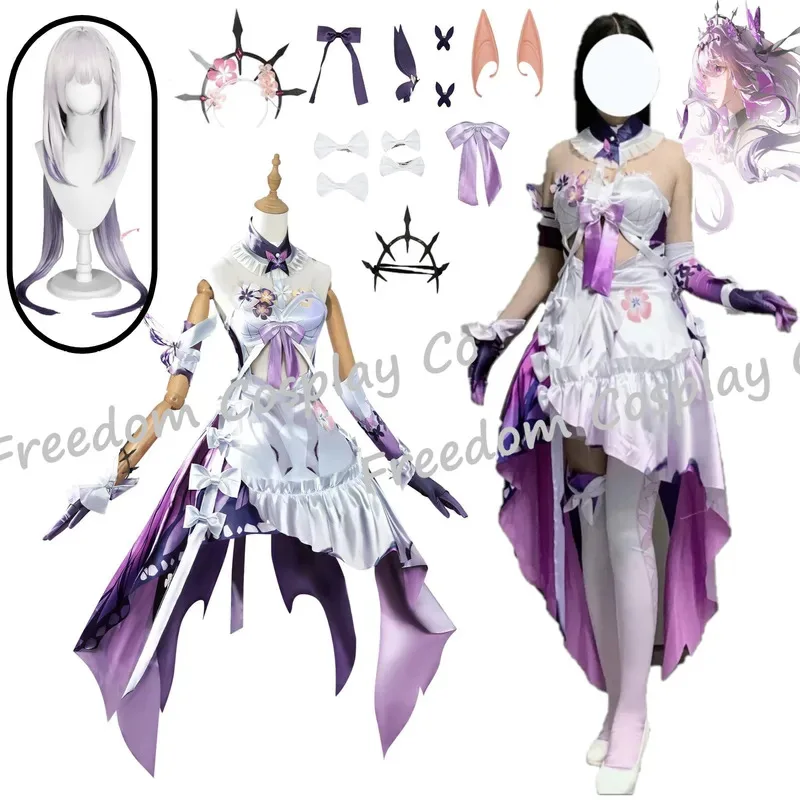 혼카이 스타 레일 코스프레 캐스터리스 의상 드레스 가발 헤드웨어 나비 꽃 소품 애니메이션 캐스터리스 롤플레이 슈트