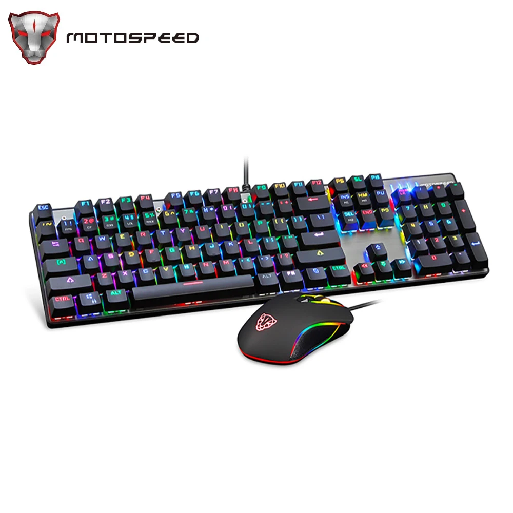 Motospeed CK888 Gamering Office Mechanical Keyboard 104 Key USB Wired Keypad Mouse Set Blue Switch RGB Backlight For PC Laptop