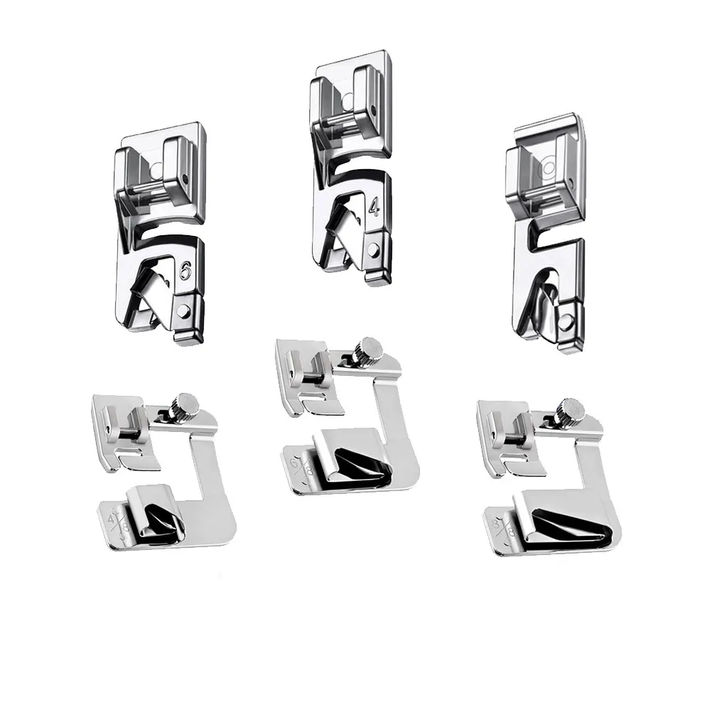 

Sewing Machine Presser Foot Set Rolled Hemming 4/8" 6/8" 8/8" Crimping 3Mm 4Mm 6Mm For Low Shank Machines Silver