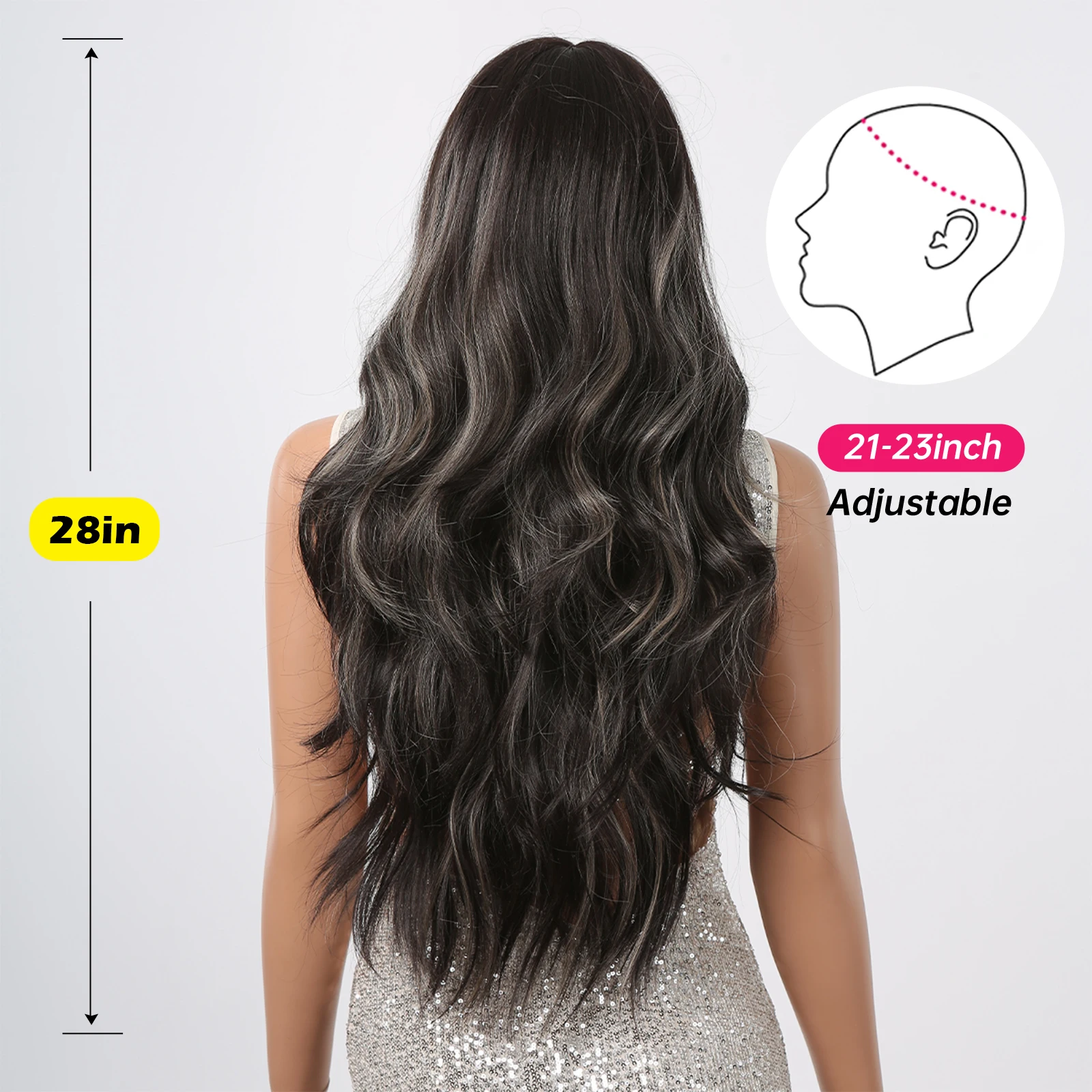 Synthetic Lace Hairline Wigs Long Wavy Lace Forehead Wig Brown Hand Crochet Wigs with Blonde Highlights for Women Heat Resistant