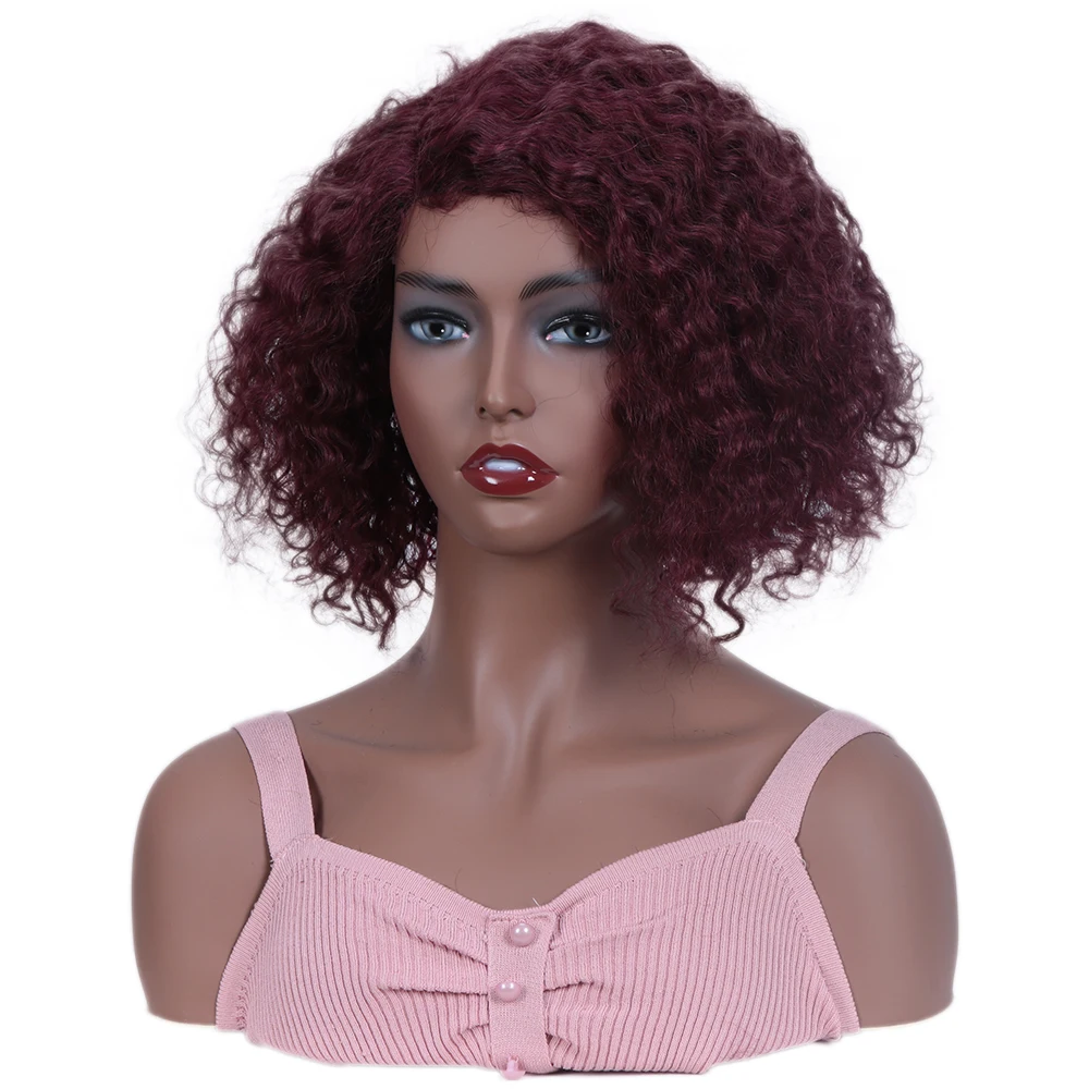 Perucas de cabelo humano de cor vermelho elegante para mulheres, onda de água, cacheado Bob, perucas de renda, 100% cabelo brasileiro, pronto para vestir, 99J