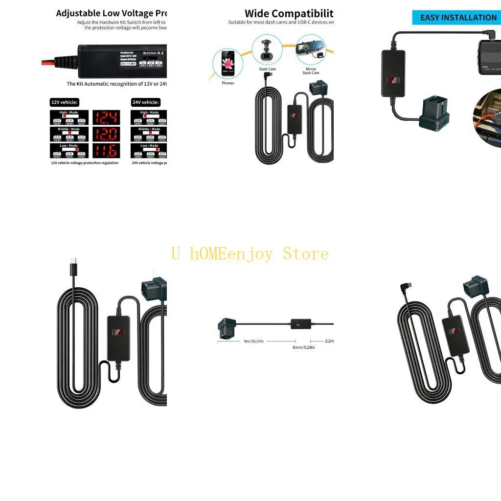B0KF Universal OBD Charging Cable 3.26m Length Suitable for Car DVR Recording