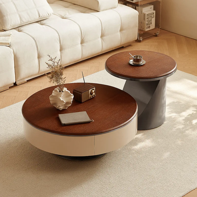 Mesa de centro redonda con península de nogal Medieval, combinación moderna, sencilla, ligera, de lujo, para sala de estar y hogar