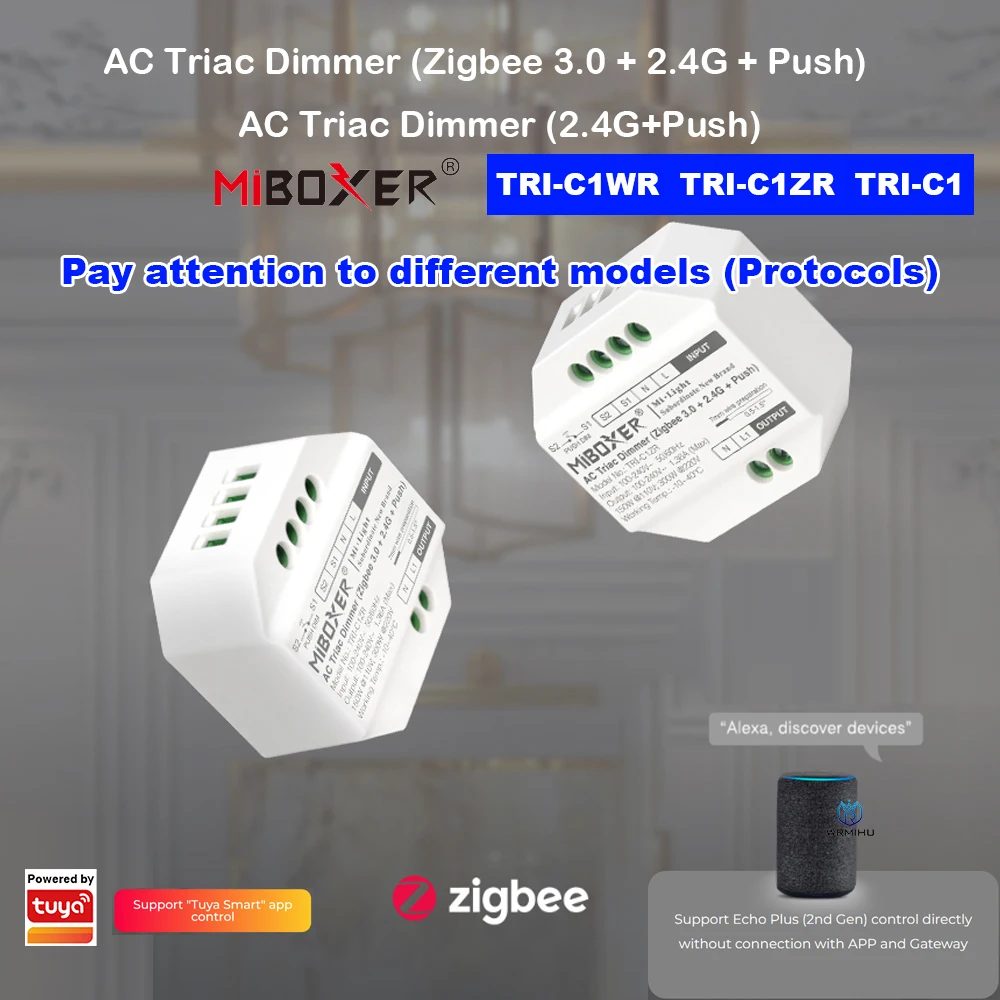 

MiBoxer TRI-C1ZR AC Triac диммер Zigbee 3,0 + 2,4G + нажимной переключатель с регулировкой яркости, поддержка приложений/голосового управления, фонари 110-240 В