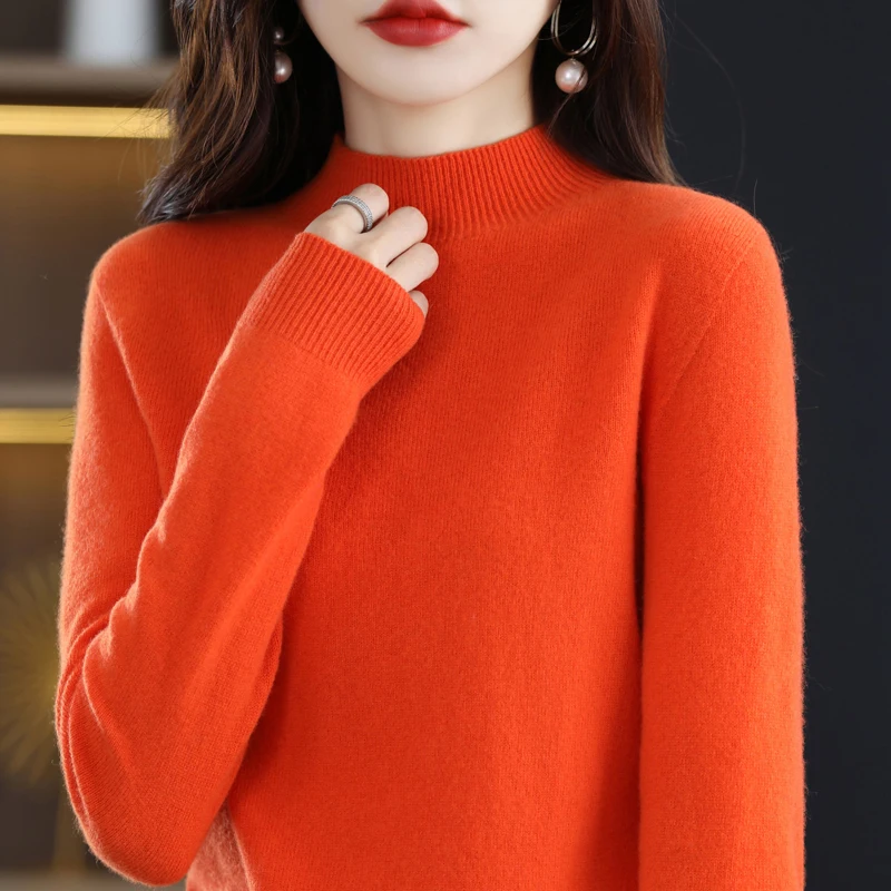 100% Merino Wool Cashmere Sweater Women Knitted Sweater Turtleneck Long Sleeve Pullovers Autumn Winter Clothing Warm Jumper Tops