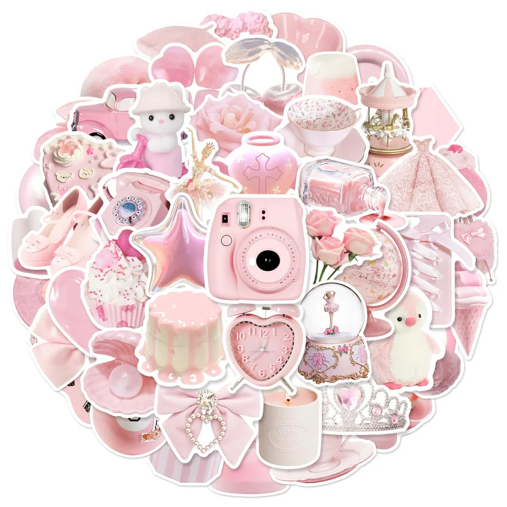 50PCS Simple Cute Pink Sweety Girl Style Graffiti Stickers for Bicycle Hand Account Pencil Case Decals Peel Joy Sticker Store