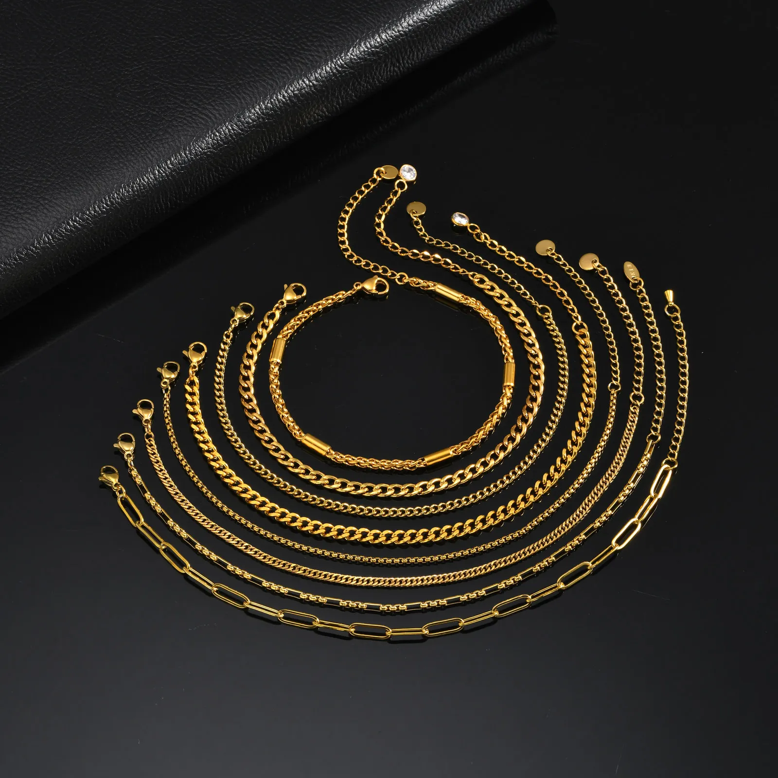 Vnox Edelstahl Fußkettchen in Goldfarbe für Männer, Verstellbare Gliederkette, Wasserdichter Strand-Fußschmuck, Urlaubsgeschenk – Detail 11