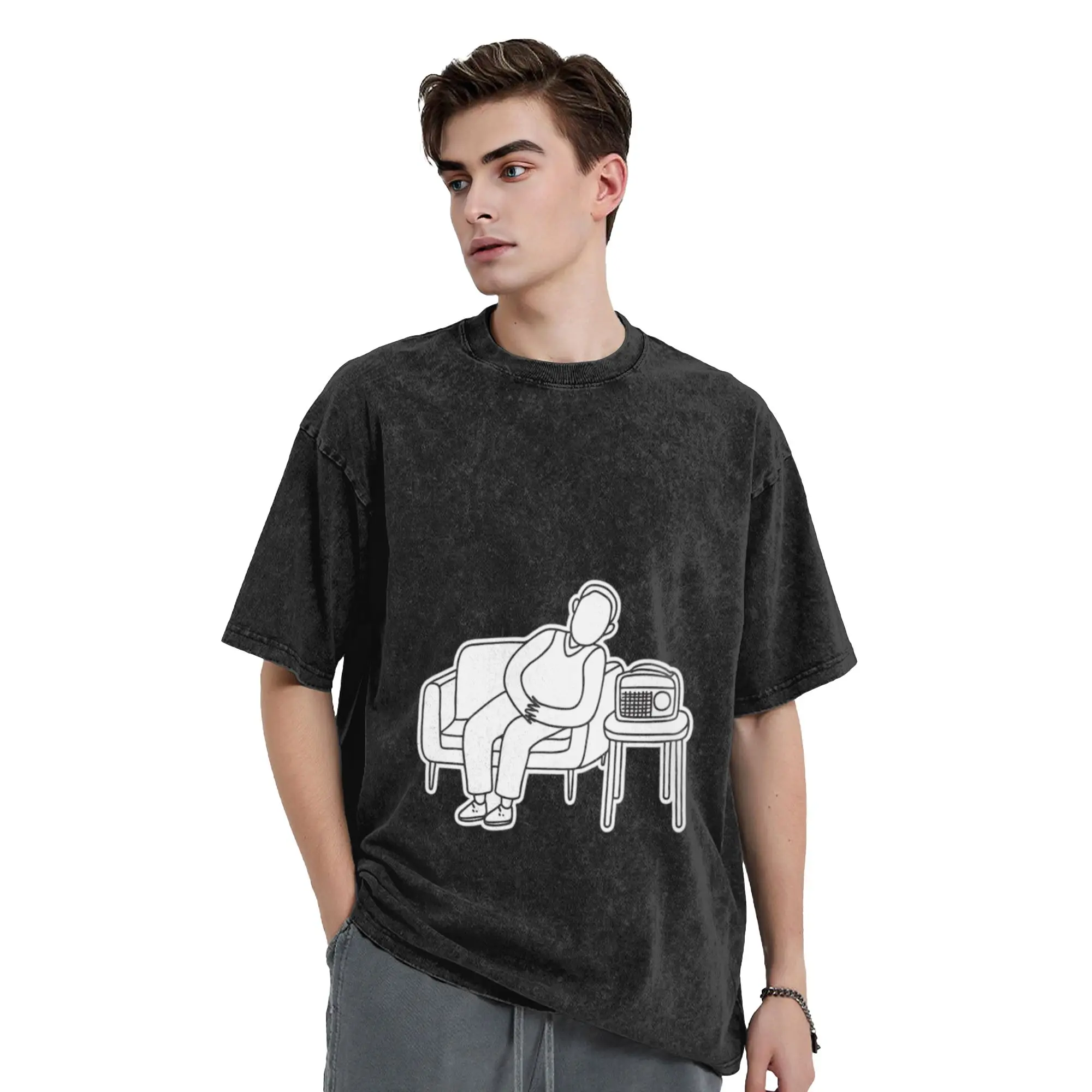 Uncle Sleeping Beside Old Radio Unique Trendy A Washed T Shirt Men's Women's Oversized Cotton Tees Tops