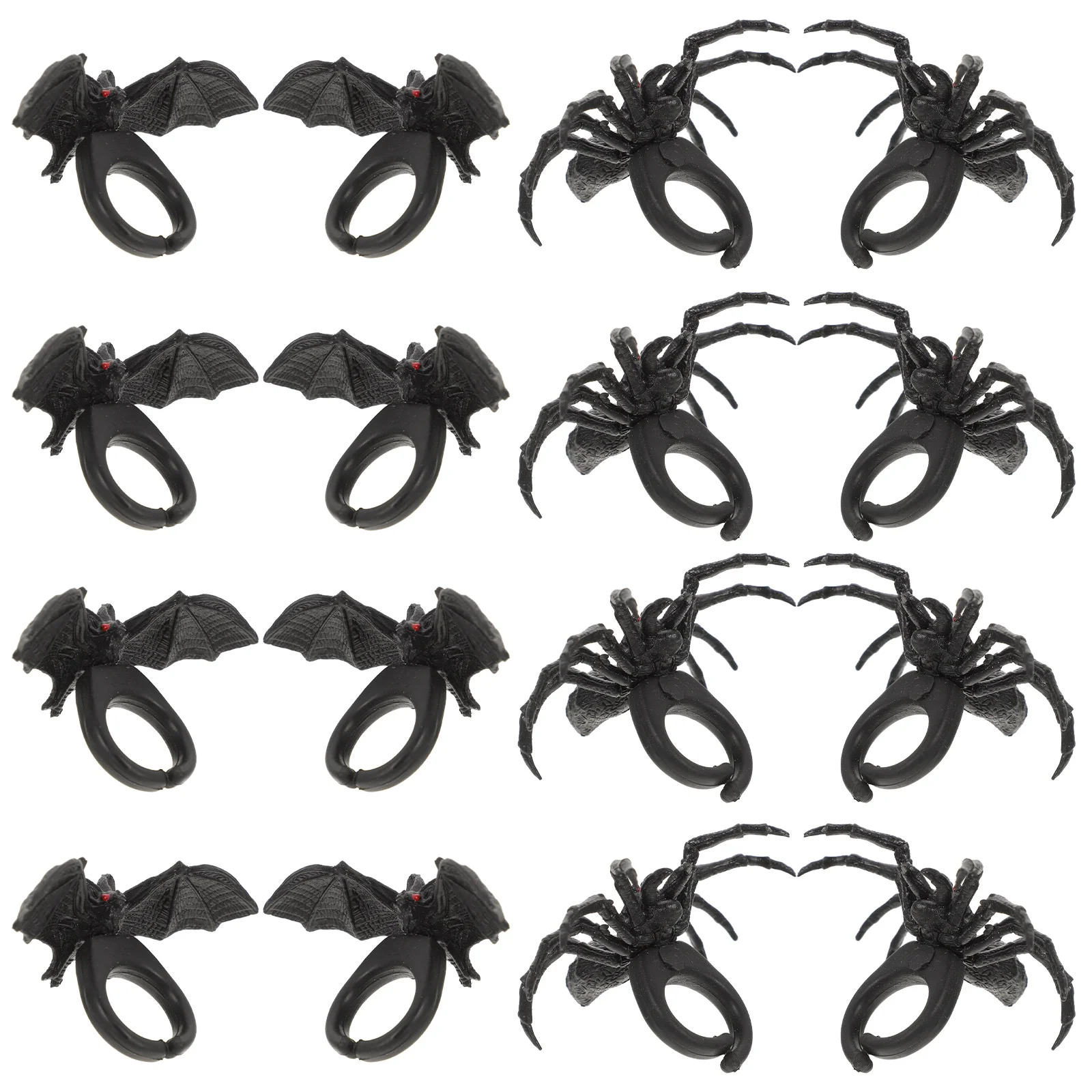 24 Pcs Spider Bat Decoration Halloween Party Favors Artificial Plastic Spooky Costumes Accessories Stylish Finger Rings