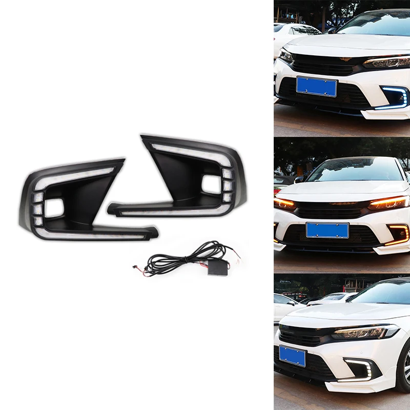 For Honda Civic 11Th Gen 2022 LED DRL Daytime Running Lights 6000K Front Bumper Fog Lamp