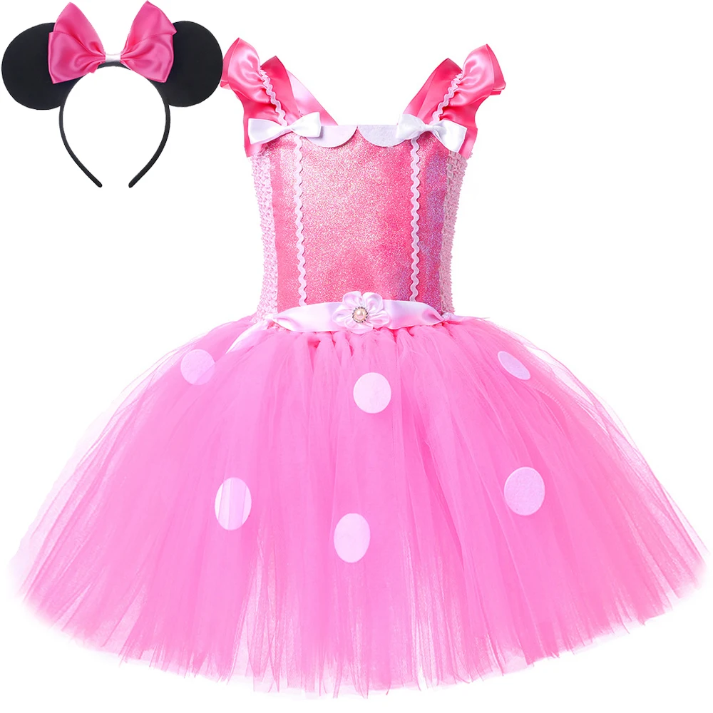 Baby Girls Pink Mouse Costumes for Kids Birthday Halloween Tutu Dress with Mouse Ear Cartoon Animal Princess Ballet Tutus Outfit