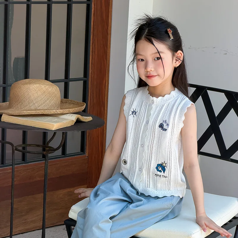 Girls Fun Fruit and Vegetable Gentle Hollow Out Knitted Wave Lace Vest Sleeveless Top Cardigan Vest 2026 Summer New