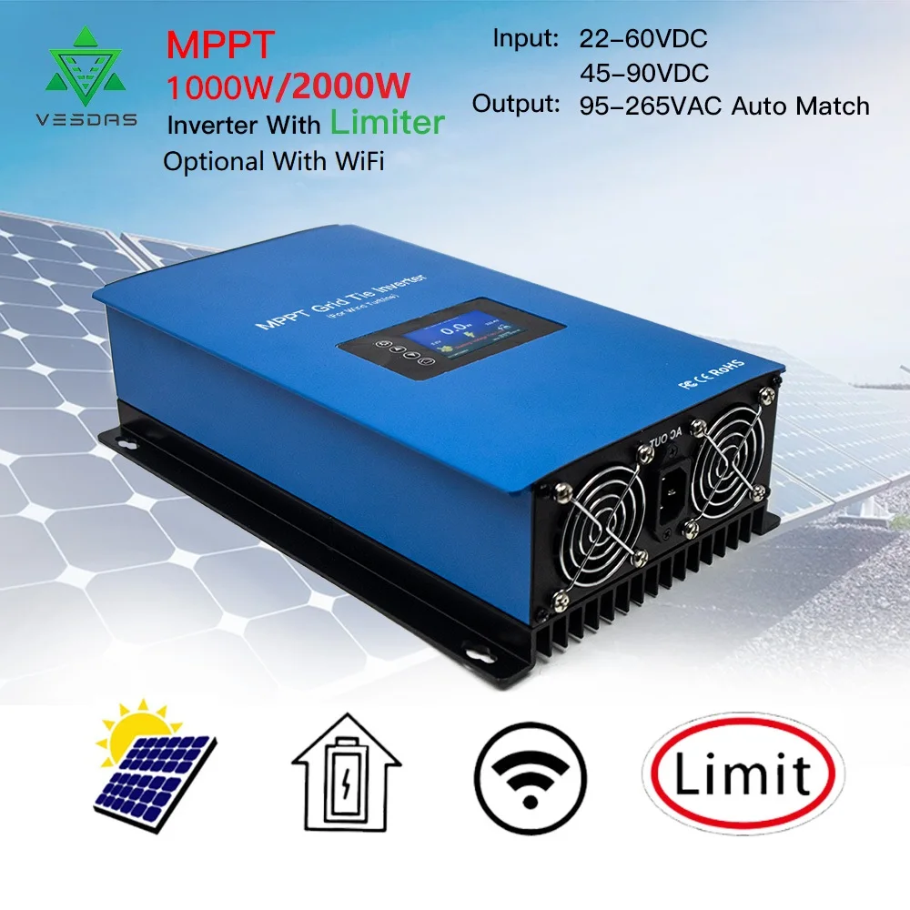 

1000W 2000W MPPT Solar Internal Limiter Inverter 24V or 48VDC Micro Grid Tie Pure Sine Wave 110V or 220VAC Ship From EU Brazil