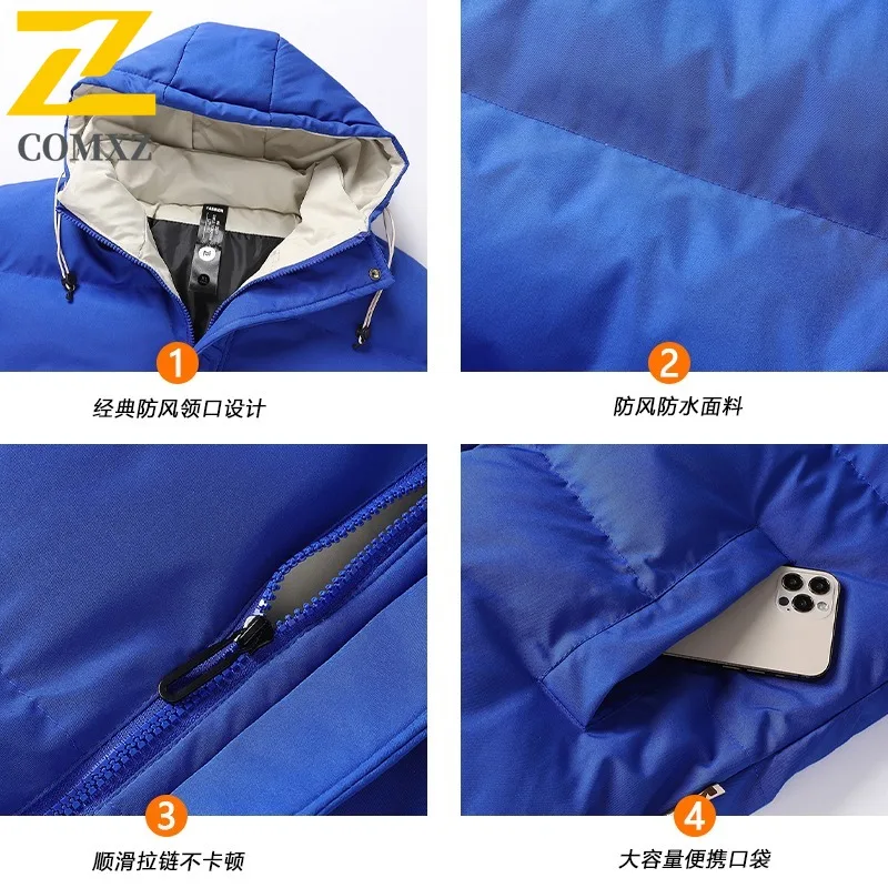 COMXZ 2025 Winter Fleece Lined Thick Hooded Unisex Cotton Jacket Solid Color Two Piece Set Mens Warm Outwear for Couples