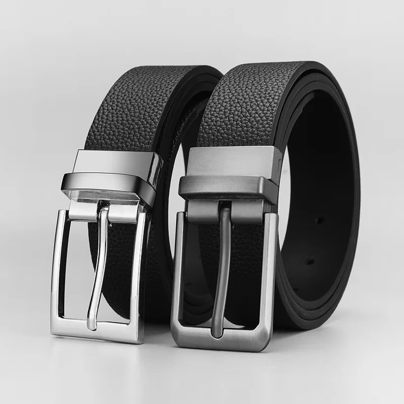 2023 New Luxury Designer Black Reversible Belt Men's Pu Swivel Buckle Business Casual Decorative Suit Trousers Young Men's Belts