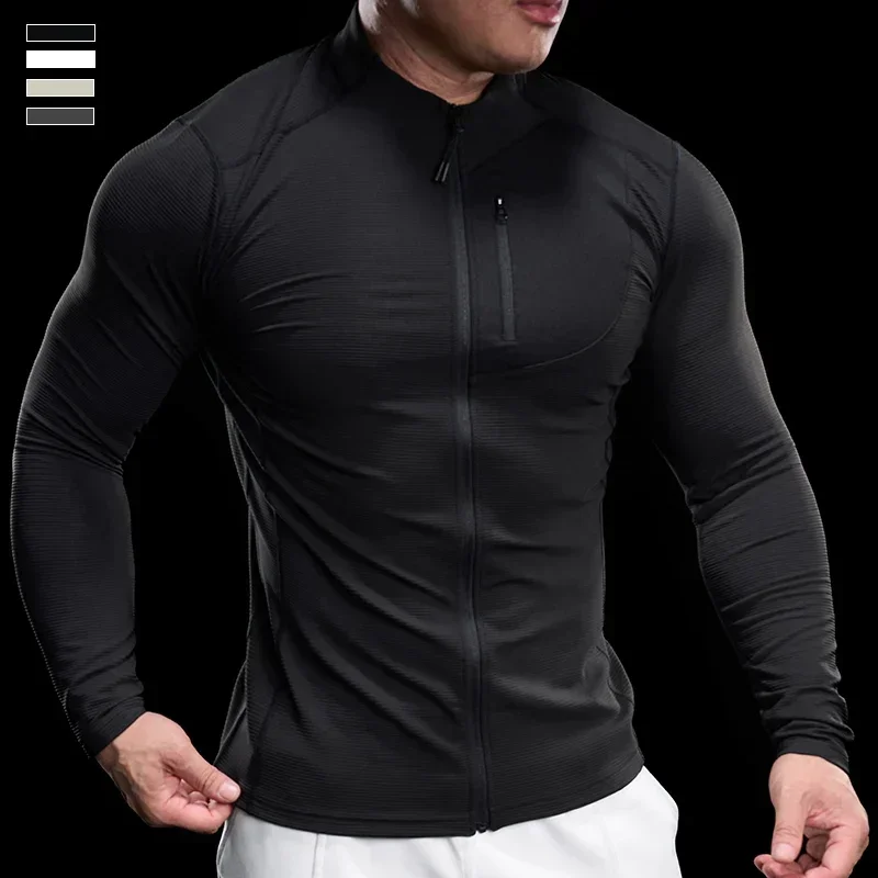 Gym High-elastic Jacket Men Fitness Sportswear Gym Training long Sleeve Sweatshirt Jogging Male Coat Cardigan Zipper Running