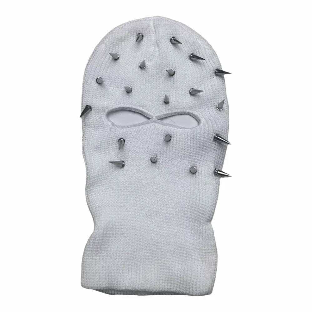 Punk Style Spiked Knitted Rivet Hat Lightweight Breathable Full Face Mask Windproof Winter Warm Funny Headgear Outdoor