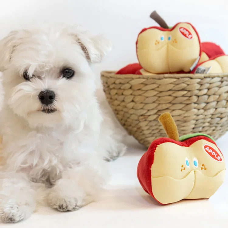 

Pet Hidden Food Slow Food Toys Vocal Apple Plush Toys Grinding Teeth Wear-Resistant Slow Feeding Pet Ball Puppy Training Games