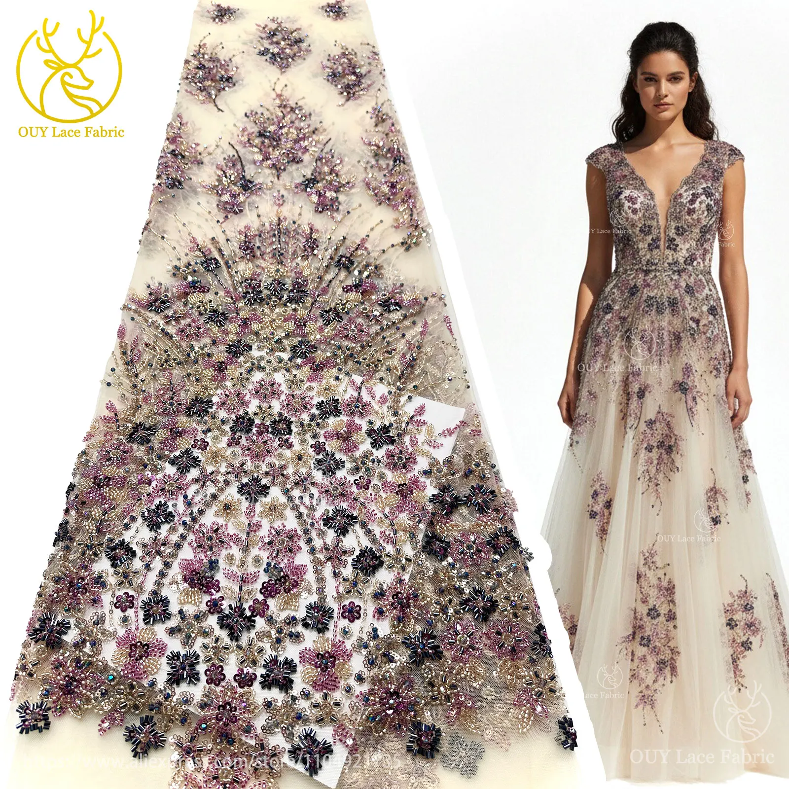 Новейшая африканская кружевная ткань с блестками и бисером, 2024, роскошная высококачественная французская нигерийская тюль, кружевная ткань с бисером для вечерних платьев