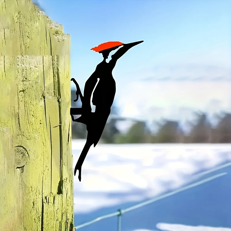 Charming Woodpecker Metal Wall Art - Steel Silhouette on Tree Branch, Perfect for Garden & Patio Decor, Ideal Housewarming
