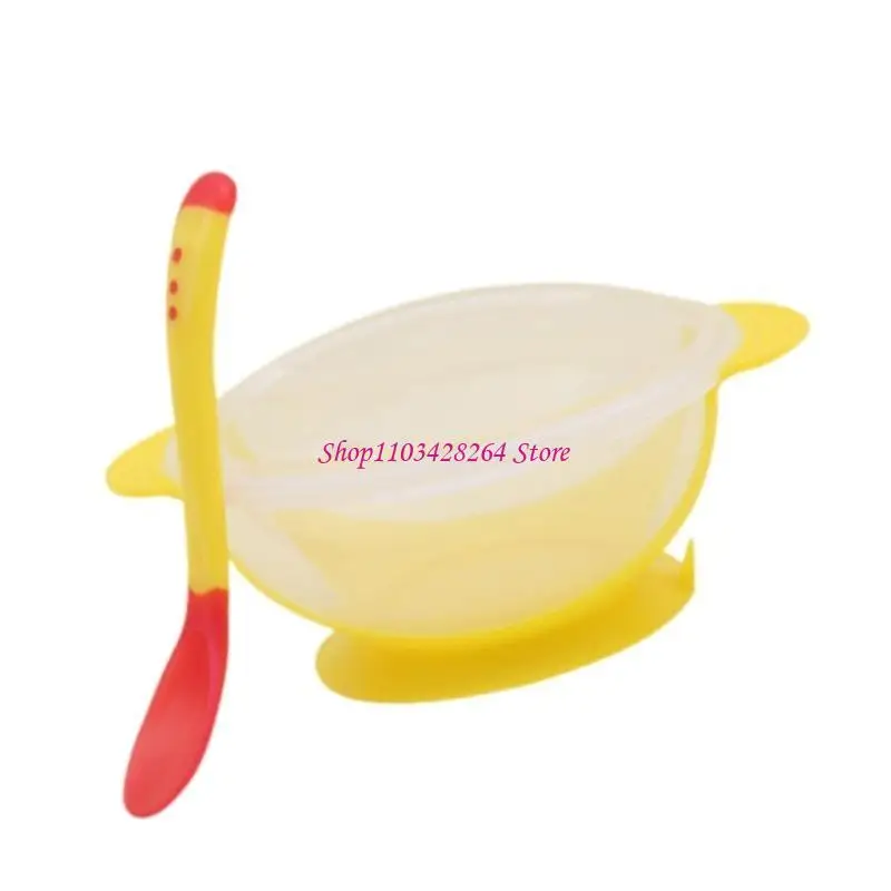 

Toddler Suction Bowl with Lid and Soft Spoon Silicone Feeding Spoon