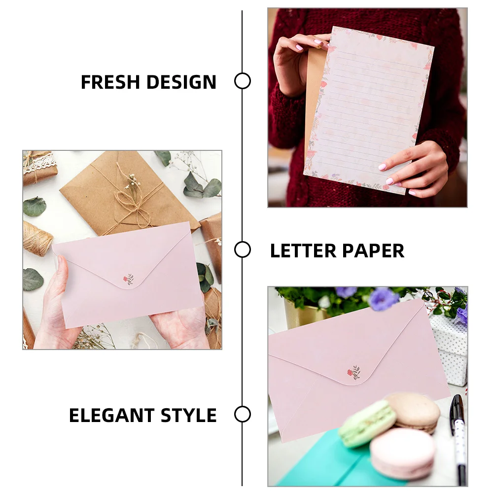 Letter Writing Stationery Envelope Paper Decorate Pink Elegant Office Blank Cards