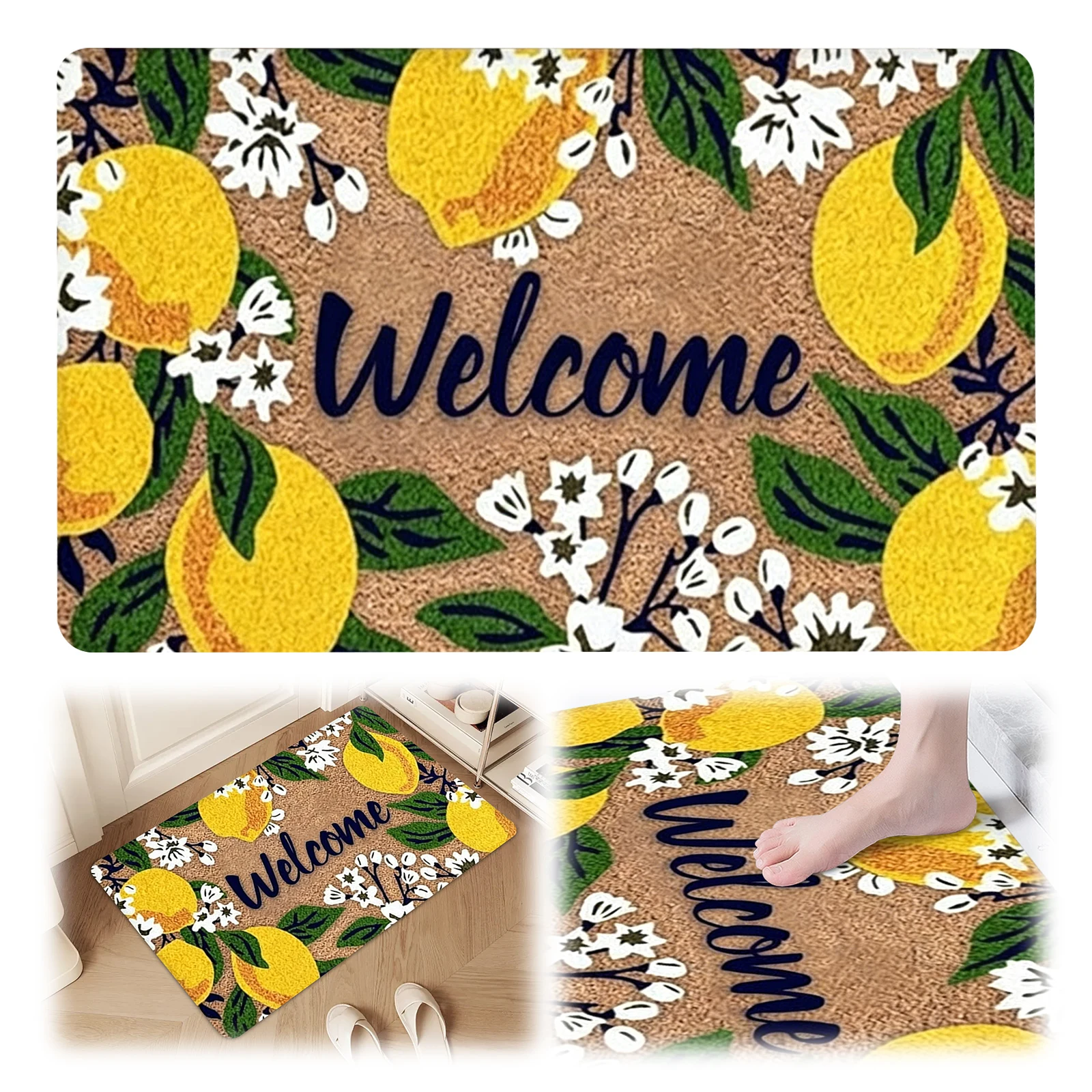 

Lemon Print Washable Entryway Rug Absorbent & Non-Slip Dirt Trapper Doormat Soft & Comfortable Housewarming Gift for Bedroom Decor