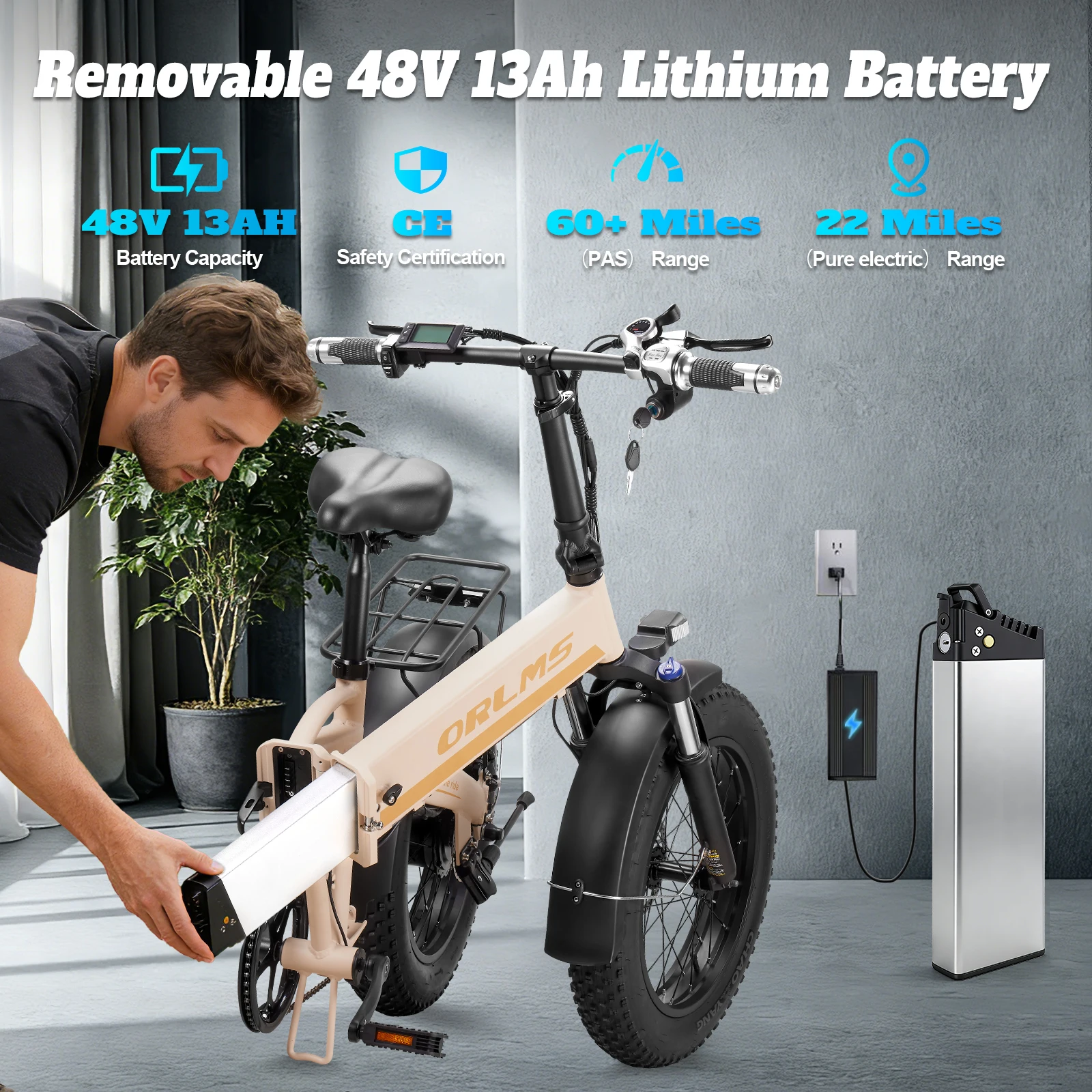 Orlms S9F, bicicleta eléctrica de 48 V y 13 Ah para adultos, con neumáticos de 20 x 4 pulgadas, cuadro de aleación de aluminio, 7 modos de asistencia, autonomía de 60 a 100 km, motor sin escobillas, batería de litio extraíble, frenos de aceite, apta para todo tipo de terrenos, nieve, arena, carretera y para desplazamientos diarios. Envío gratuito.