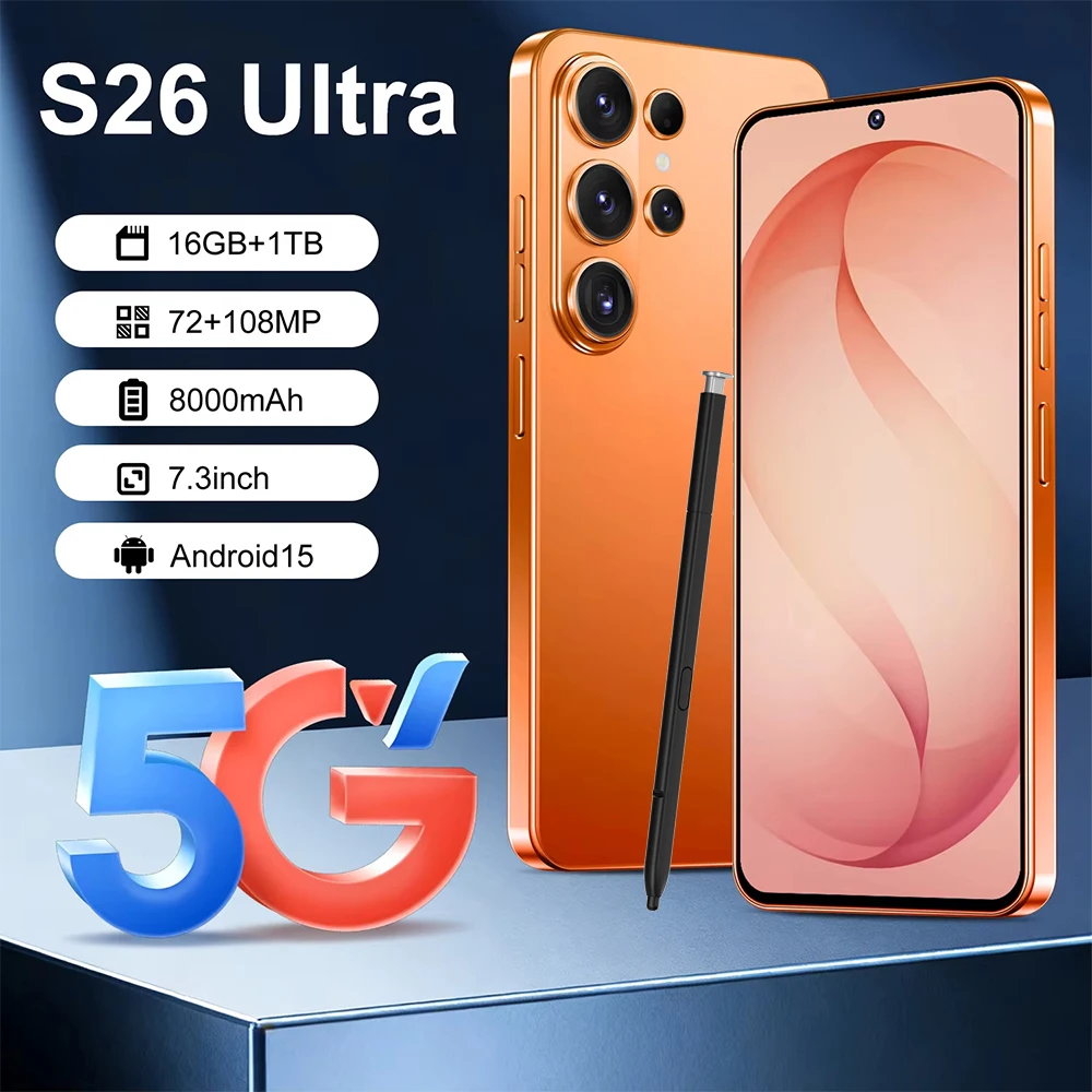2026 NEW Global Version S26 Ultra 4G 5G Dual Card Dual Standby System Original Intelligent Wifi 7.3inch HD 8000mAh Battery