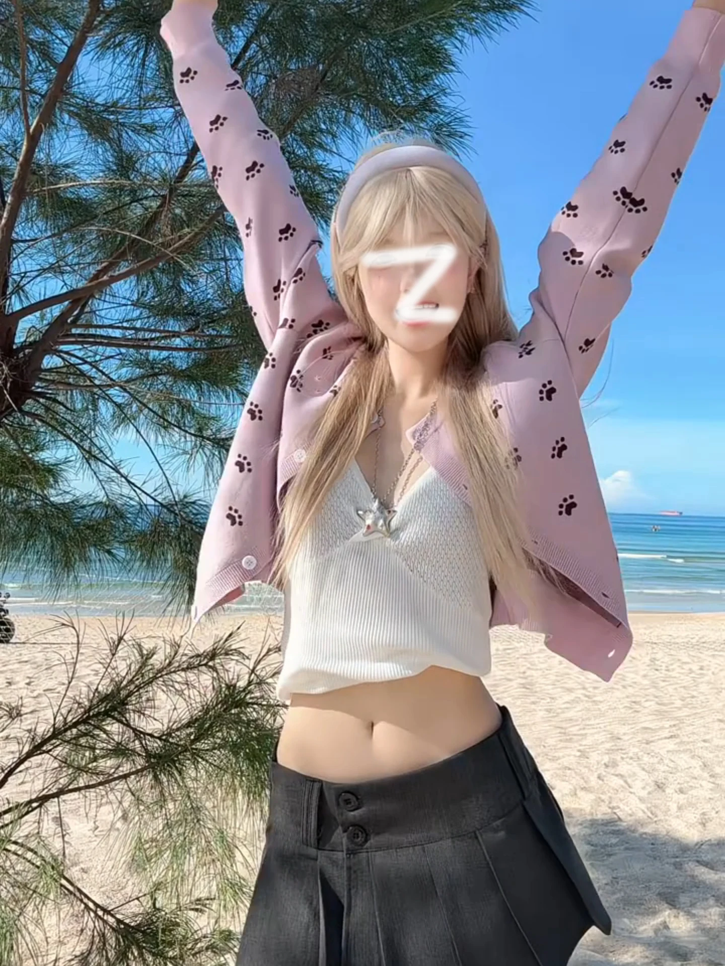 

Sweet Pink Paw Print Knitted ort Coat Women's Early Autumn Aosphere Button up Sweater Milk Cute Anti-Aging Top