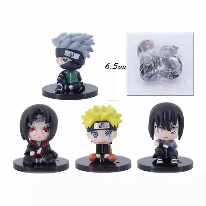 

4pcs Naruto 3 Generations 4 Characters: Naruto Figura Kakashi, Uchiha Itachi, Sasuke Sitting Pose Anime Action Figures