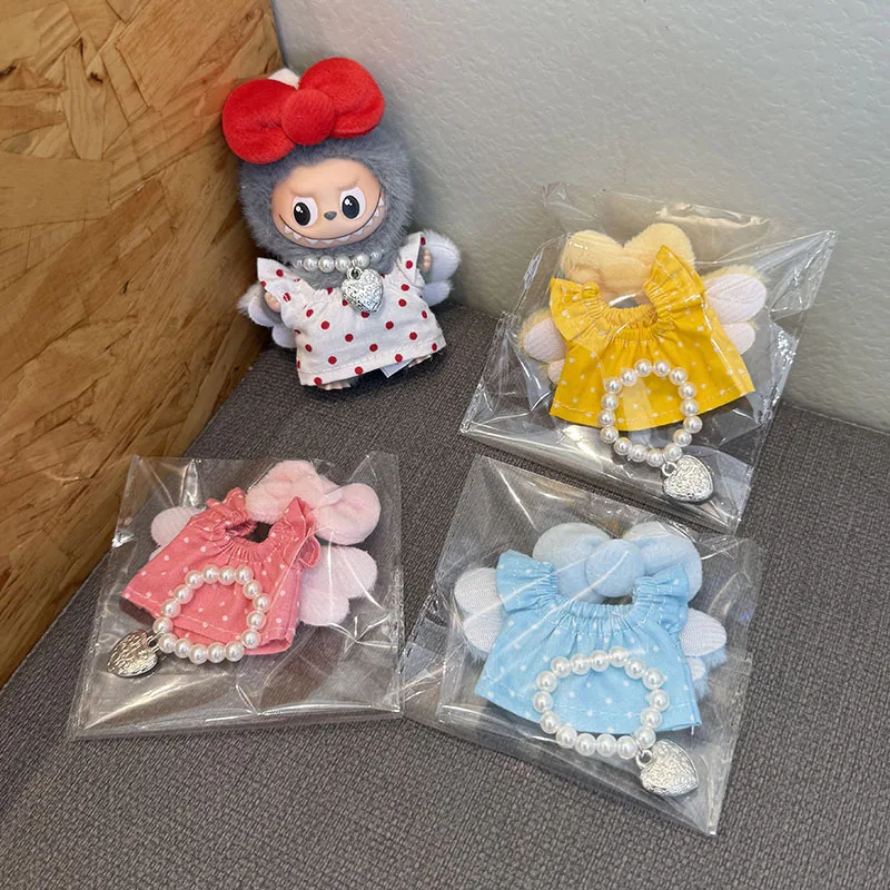 Cute Wing Clothing /Necklace /Hair Ornaments Set for 10cm Mini Labubu Doll Clothes Accessories Dress Up 3pcs/set
