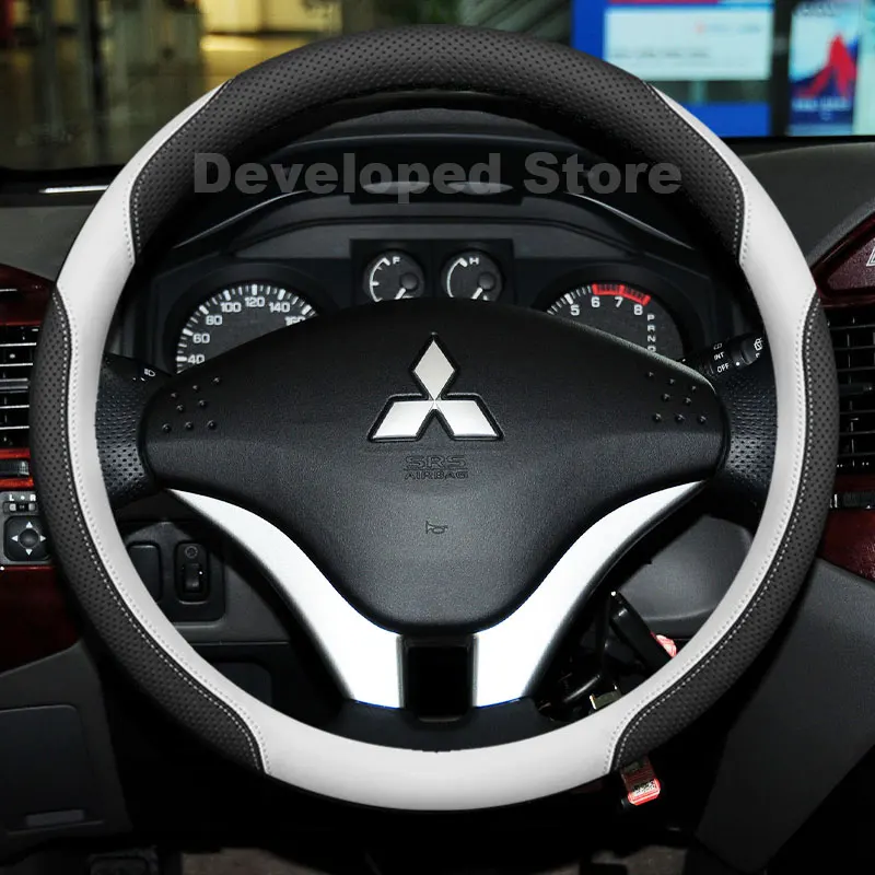 Leather Car Steering Wheel Cover For Mitsubishi Pajero V73 V77 V93 V97 V87 2006-2022 Auto Interior Mitsubishi Pajero Accessories