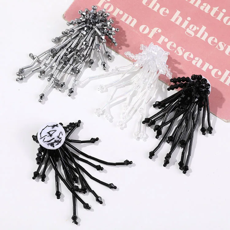 2pcs Temperament solid color long fireworks tassel flower diy hand-woven beaded hairpin hair accessories earrings materials