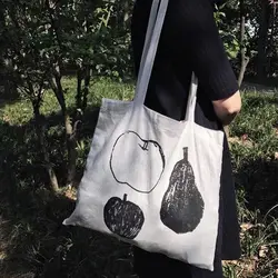 Fruit Printing Women Bag Korean Vintage Cotton Thin High-Capacity Shoulder Bag Handbag Bookbag