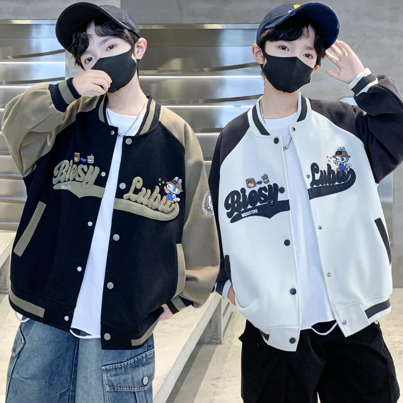 

Korean Style Children's Baseball Jacket with Letter Embroidery For Teenage Boy Casual Sports Baseball Uniform Kids Autumn Coat