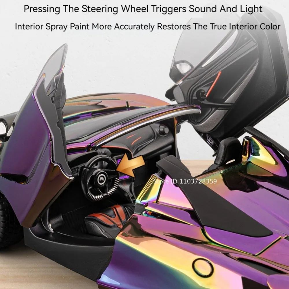 1:24 Scale 720S Senna Model Toy Sports Cars Metal Diecast Doors Opened Pull Back Sound Light Collection Supercars for Kids Gifts