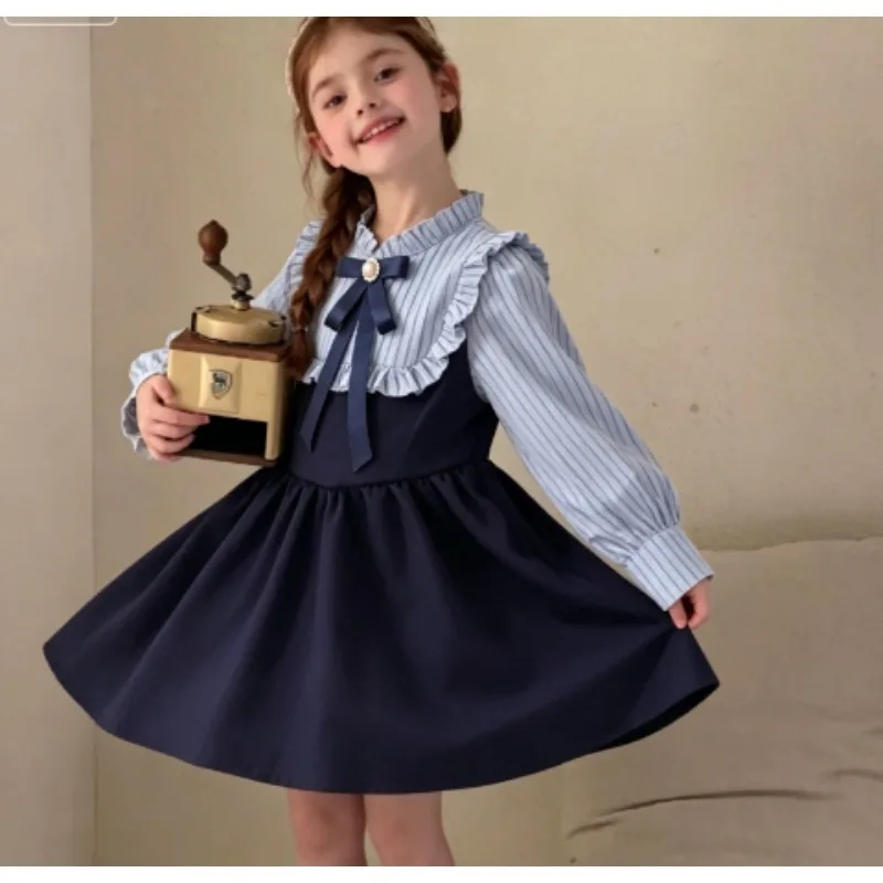 Girls' College Style Dress 2026 Spring and Autumn New Collection Spring and Autumn Splicing Shirt Dress Cute
