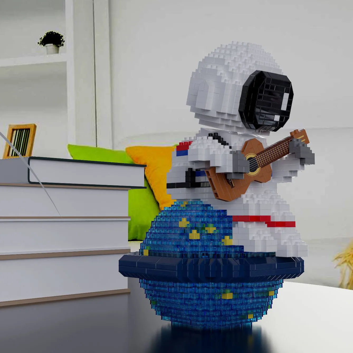 Guitar Astronaut Model Luminous Assembled Educational Block Toys, Suitable As Home Decoration