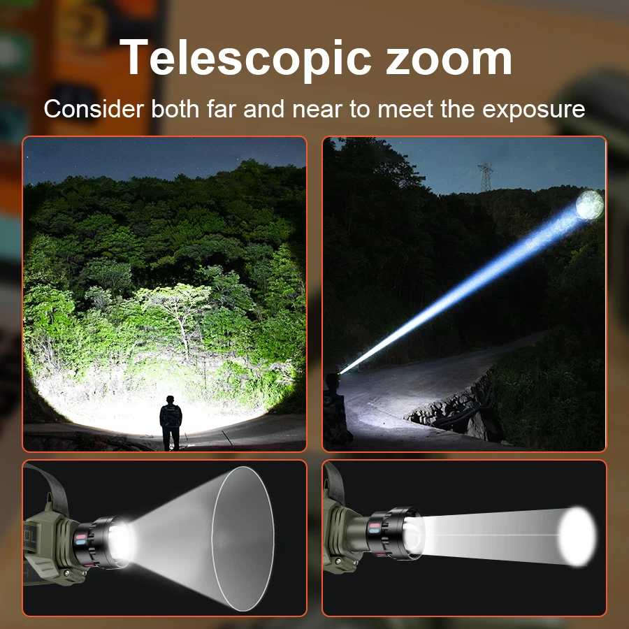 600000000LM Rechargeable Headlamp Super Bright LED Headlight With Tail Light Fishing Head Torch Aluminum Alloy Outdoor Lights